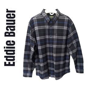 Eddie Bauer Relaxed Fit Men's Tartan Flannel Button Down Shirt - Size Large